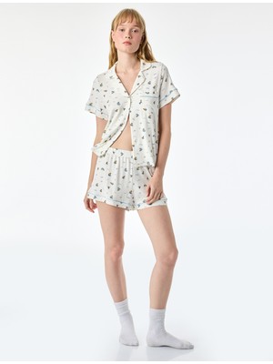 Koton Modal Kumaş Rahat Kalıp Kısa Kollu Gömlek  Yaka Şortlu Pijama Takımı
