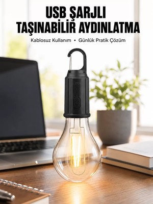 Die Grup Şarjlı Dekoratif Kamp Lambası Askılı Ampul LED Işık Type-C Girişli
