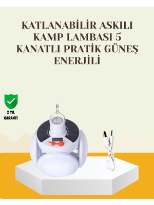 Die Grup Güneş Paneliyle Şarj Olan Katlanabilir LED Çadır Lambası – 5 Kademeli Aydınlatma