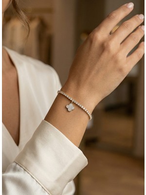Hace Bazaar Yonca Model Zirkon Taşlı Gold Renk Asansörlü Su Yolu Bileklik 5886 - HCB1232408-2816