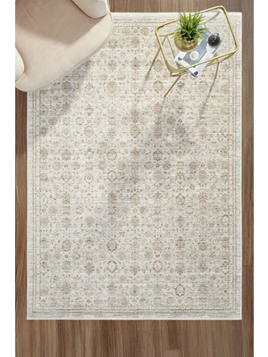 Eliz Home Eskitme Vintage Çiçekli Halı Bambu Polyester Oturma Odası Salon Mutfak Halısı 4