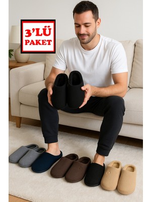ModaFrato 3'lü Paket Velvet Erkek Terlik Ev Terliği Kışlık Yumuşak Tabanlı