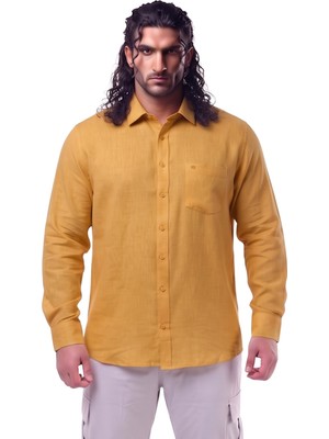 Maruf Shop Erkek Büyük Beden 118-145 Arası Için Uygun % 100 Keten Uzun Kol Rahat Kalıp Düğme Yaka Yazlık Gömlek