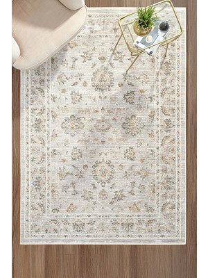 Eliz Home Eskitme Vintage Çiçekli Halı Bambu Polyester Oturma Odası Salon Mutfak Halısı 5