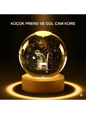 Hace Bazaar Küçük Prens Işıklı Küre Lamba Ahşap Taban Büyük Boy Hediyelik - HCB1234553-1767