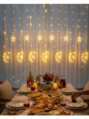 Hace Bazaar Sıcak Beyaz Ay Yıldız Işık Zinciri Parti Düğün Ramazan Dekoru - HCB1237731-1084