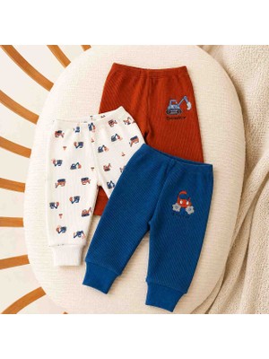 Babys Tasarım Erkek Bebek 3'lü Ribanalı Alt Takım 0-3 Ay Pamuklu Esnek Bel Günlük Bebek Pantolonu
