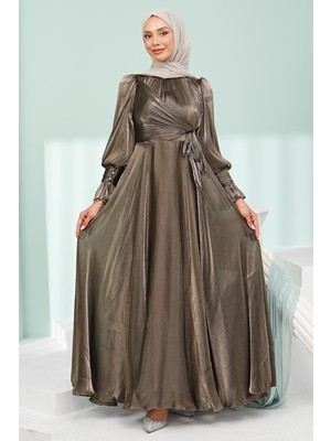 İmaj Butik Vizon Yan Bağlamalı Kol Detaylı Janjan Abiye
