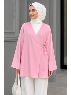 İmaj Butik Pudra Kruvaze Yaka Yandan Bağlamalı Yazlık Kimono Tunik