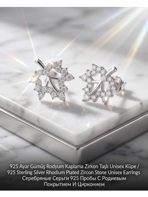 Begonia Accessories 928 Ayar Gümüş Rodyum Kaplama Zirkon Taşlı Minimal Halka ve Çivi Küpe Kadın Lüks Tasarım Şık Günlük Kullanım Gümüş Küpe ÇEŞITLERI-108-6B