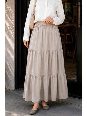 İmaj Butik Taş Bel Lastikli Katlı Tencel Etek