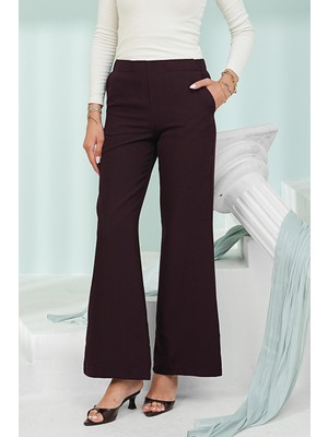 İmaj Butik Mürdüm Bel Lastikli Cepli Ispanyol Paça Pantolon