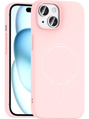Teknook iPhone 15 Kılıf M-Safe Şarj Özellikli Kamera Korumalı Zore Elio Sert Pc Kılıf - Açık Pembe