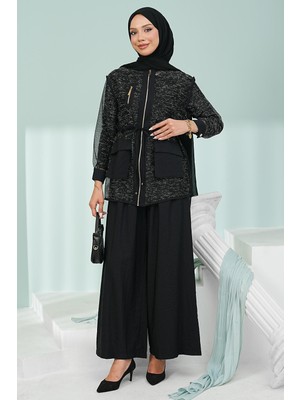 İmaj Butik Siyah Bel Bağlamalı Içlik Ceket Pantolonlu 3'lü Takım