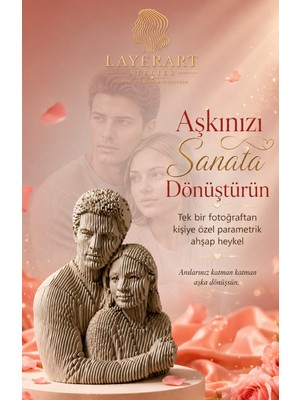 Layerart Atelier Kişiye Özel Fotoğraftan Heykele Parametrik Romantik Çift Büstü 25CM – Katmanlı Parametrik Modern Büst