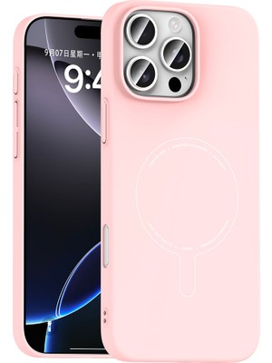 Teknook iPhone 16 Pro Kılıf M-Safe Şarj Özellikli Kamera Korumalı Zore Elio Sert Pc Kılıf - Açık Pembe