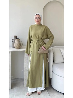 Miraydin Butik Kadın Fermuarlı Bel Bağlamalı Uzun Tunik M2665 - Yeşil