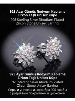 Begonia Accessories 931 Ayar Gümüş Rodyum Kaplama Zirkon Taşlı Minimal Halka ve Çivi Küpe Kadın Lüks Tasarım Şık Günlük Kullanım Gümüş Küpe ÇEŞITLERI-108-12B