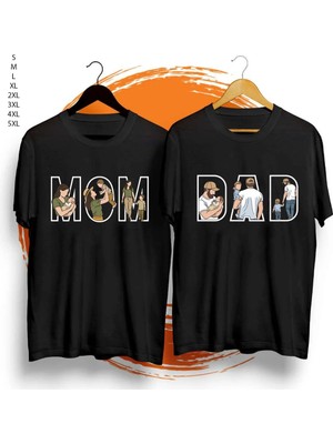 L'eivor Mom & Dad Erkek Çocuk Annesi & Babası Eş Çift Kombini Tişört (Büyük Beden Mevcut)