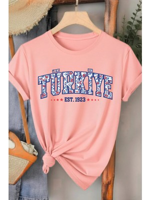 L'eivor Türkiye 1923 Özel Çini Tasarım Baskılı Kadın Pamuk T-Shirt