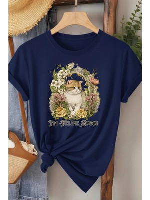 L'eivor I' M Feline Good Kedi Baskılı Kadın Pamuk T-Shirt