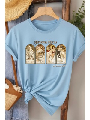L'eivor Alphonse Mucha Baskılı Kadın Pamuk T-Shirt