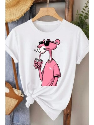 L'eivor Pembe Panter Baskılı Kadın T-Shirt