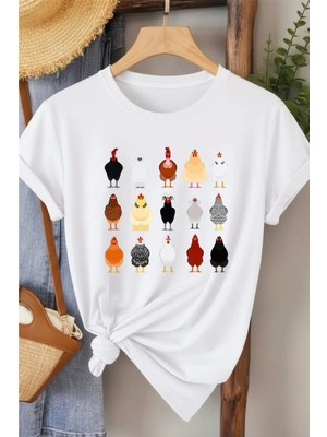 L'eivor Horoz & Tavuk Baskılı Kadın T-Shirt