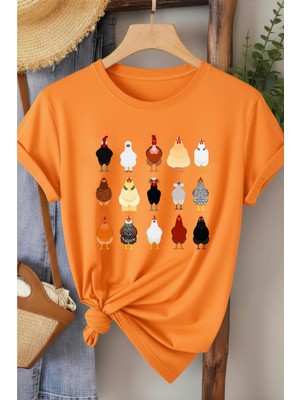 L'eivor Horoz & Tavuk Baskılı Kadın T-Shirt