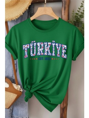 L'eivor Türkiye 1923 Özel Çini Tasarım Baskılı Kadın Pamuk T-Shirt