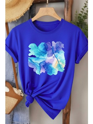 L'eivor Pastel Çiçek Tasarım Baskılı Kadın Pamuk T-Shirt