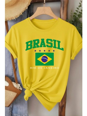 L'eivor Brasil Baskılı Kadın Pamuk T-Shirt
