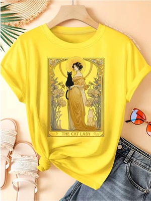 L'eivor The Cat Lady Baskılı Kadın Pamuk T-Shirt