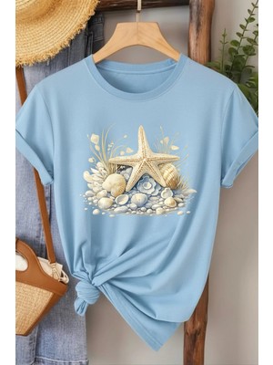 L'eivor Deniz Yıldızı Baskılı Kadın Pamuk T-Shirt