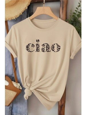 L'eivor Ciao Leopar Desen Baskılı Kadın T-Shirt