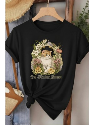 L'eivor I' M Feline Good Kedi Baskılı Kadın Pamuk T-Shirt