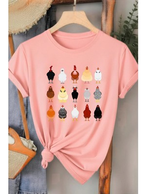 L'eivor Horoz & Tavuk Baskılı Kadın T-Shirt