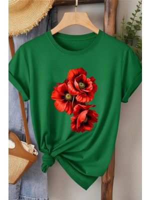 L'eivor Gelincik Çiçeği Baskılı Kadın T-Shirt