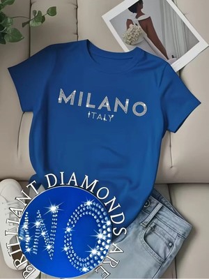 L'eivor Parlak Taş Milano Baskılı Kadın Pamuk T-Shirt