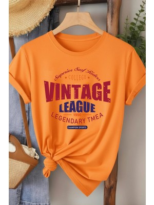L'eivor Vintage League Baskılı Kadın %100 Pamuk T-Shirt