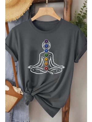 L'eivor 7 Çakra Sembol Baskılı Kadın Pamuk T-Shirt