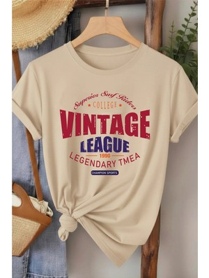 L'eivor Vintage League Baskılı Kadın %100 Pamuk T-Shirt