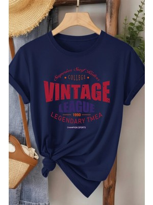 L'eivor Vintage League Baskılı Kadın %100 Pamuk T-Shirt