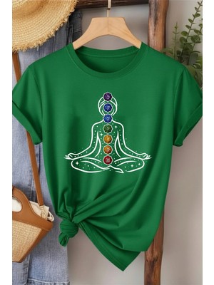 L'eivor 7 Çakra Sembol Baskılı Kadın Pamuk T-Shirt