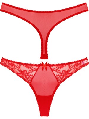 Aesco Kırmızı Dantelli Fantezi G String Külot