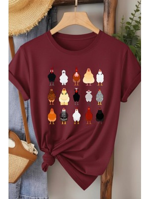 L'eivor Horoz & Tavuk Baskılı Kadın T-Shirt