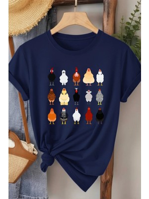 L'eivor Horoz & Tavuk Baskılı Kadın T-Shirt