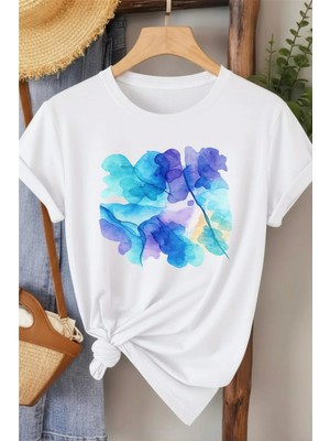 L'eivor Pastel Çiçek Tasarım Baskılı Kadın Pamuk T-Shirt