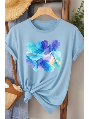 L'eivor Pastel Çiçek Tasarım Baskılı Kadın Pamuk T-Shirt
