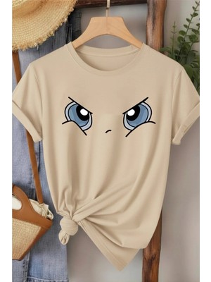 L'eivor Anime Göz Baskılı Kadın Pamuk T-Shirt